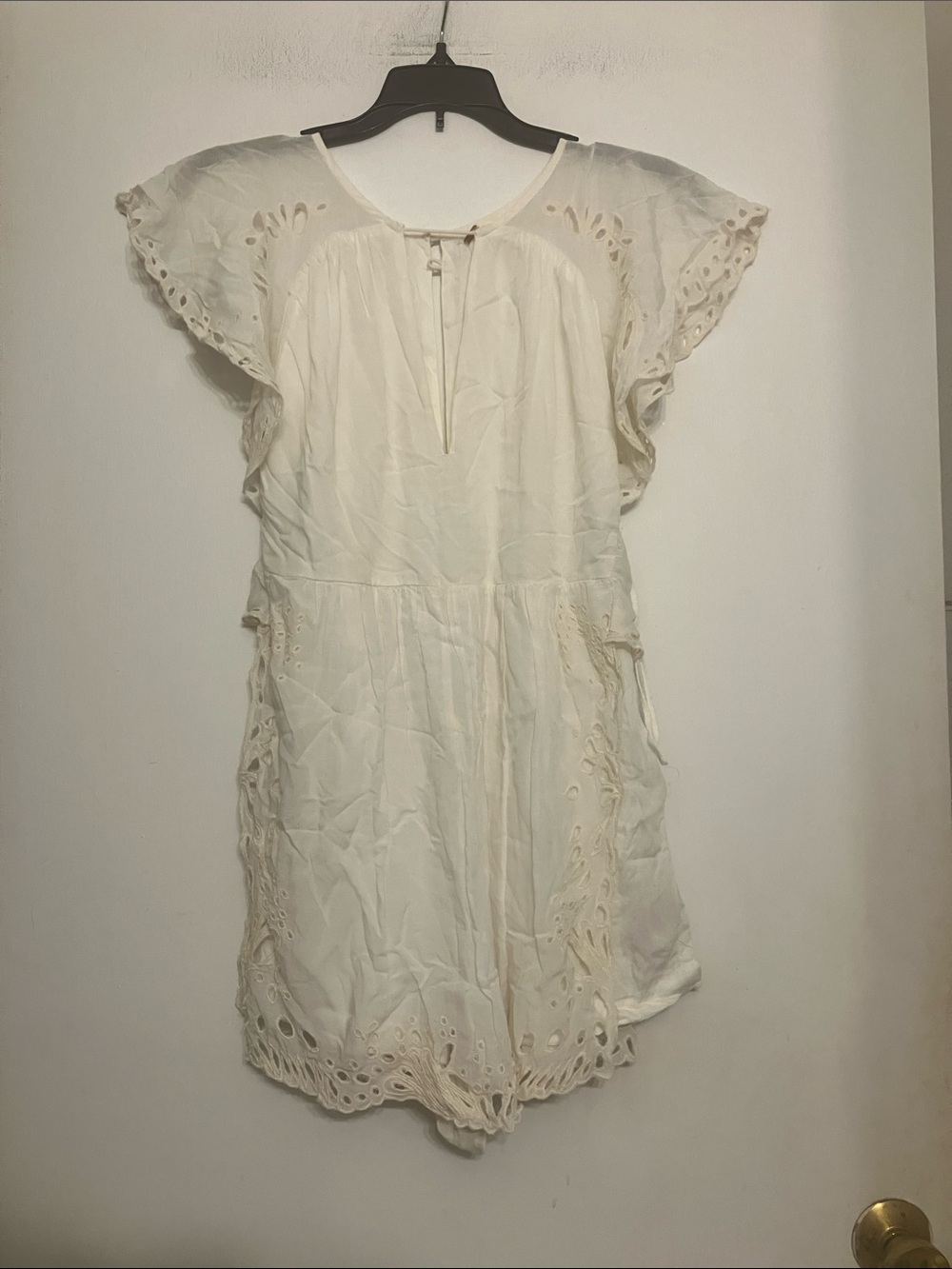 Free people ivory eyelet Sahara romper double layer tie back and button 0(XS)